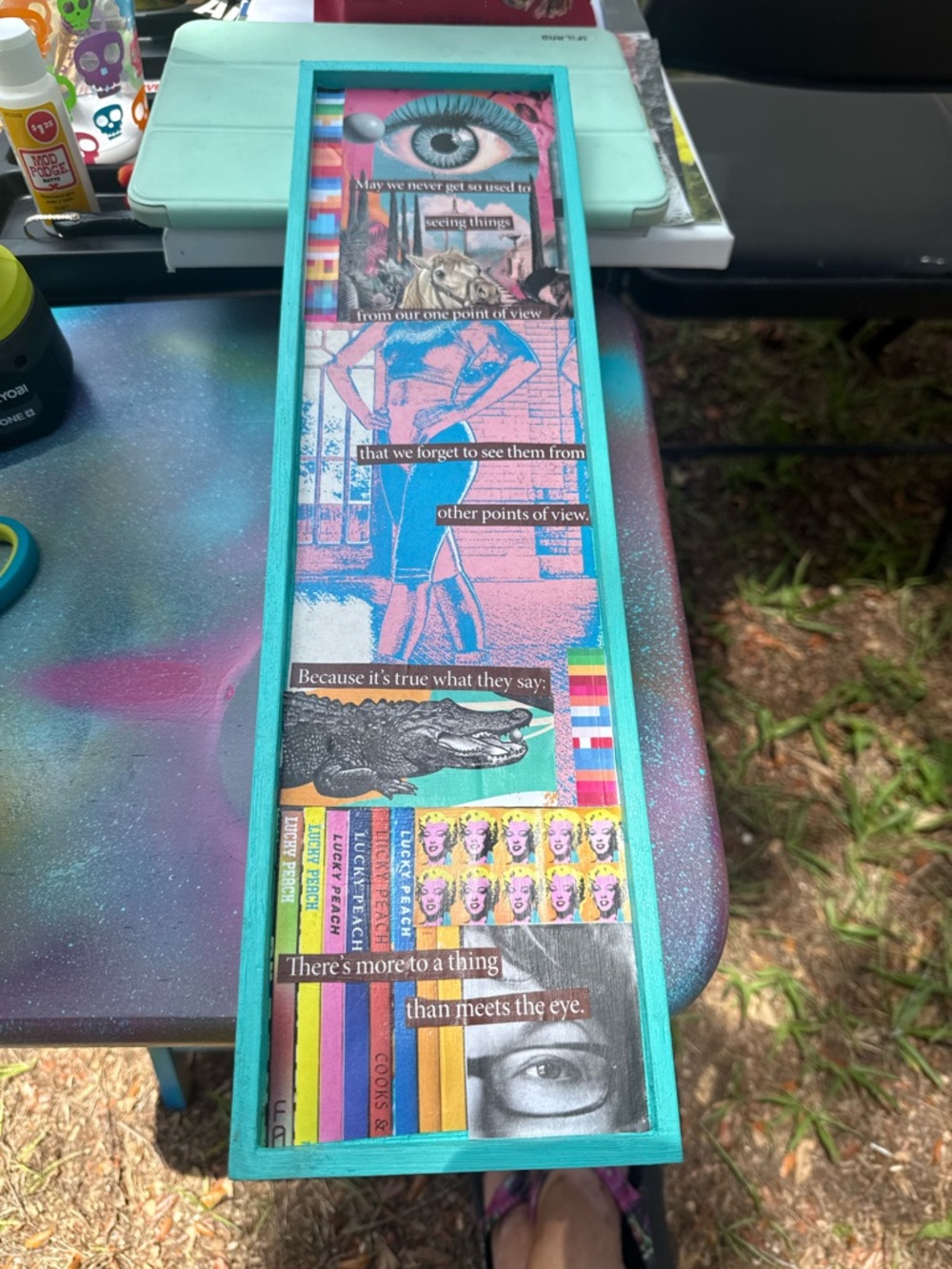 Artist Made Colorful Collage Wall Art Panel Teal Frame More Than Meets The Eye